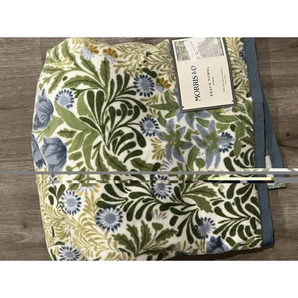Morris & Co LUXURY BEACH POOL TOWEL OVERSIZED Botanical Green Blue Floral New